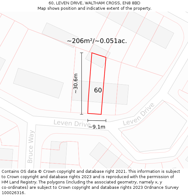 60, LEVEN DRIVE, WALTHAM CROSS, EN8 8BD: Plot and title map