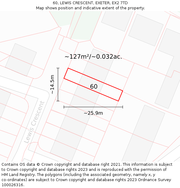 60, LEWIS CRESCENT, EXETER, EX2 7TD: Plot and title map