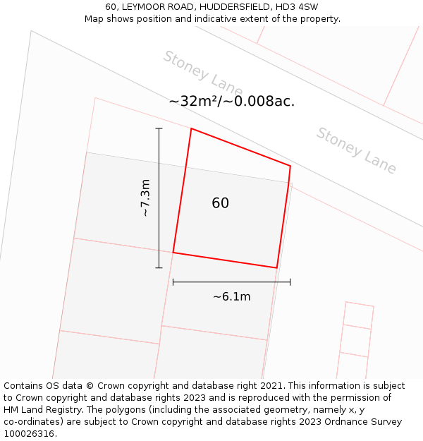 60, LEYMOOR ROAD, HUDDERSFIELD, HD3 4SW: Plot and title map