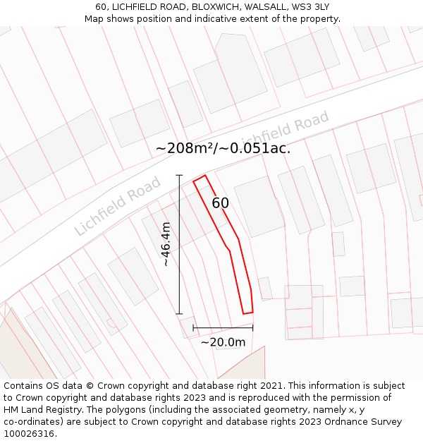 60, LICHFIELD ROAD, BLOXWICH, WALSALL, WS3 3LY: Plot and title map
