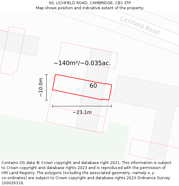 60, LICHFIELD ROAD, CAMBRIDGE, CB1 3TP: Plot and title map