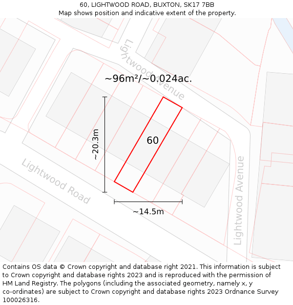 60, LIGHTWOOD ROAD, BUXTON, SK17 7BB: Plot and title map