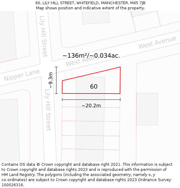 60, LILY HILL STREET, WHITEFIELD, MANCHESTER, M45 7JB: Plot and title map
