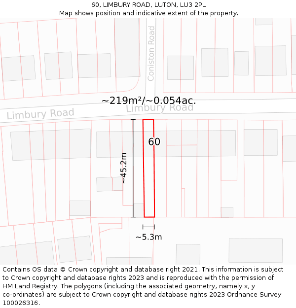 60, LIMBURY ROAD, LUTON, LU3 2PL: Plot and title map