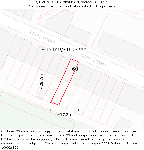 60, LIME STREET, GORSEINON, SWANSEA, SA4 4EE: Plot and title map