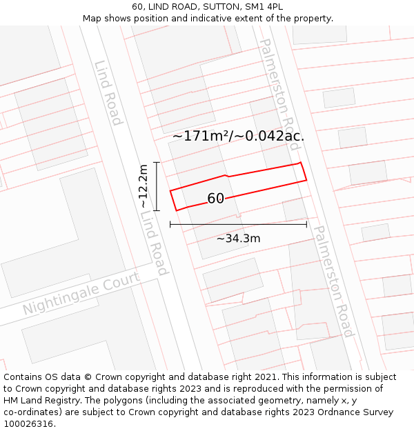 60, LIND ROAD, SUTTON, SM1 4PL: Plot and title map
