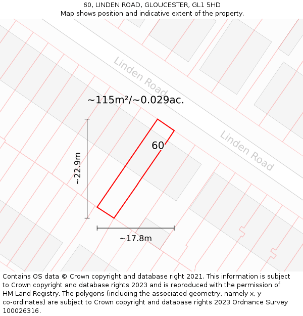 60, LINDEN ROAD, GLOUCESTER, GL1 5HD: Plot and title map
