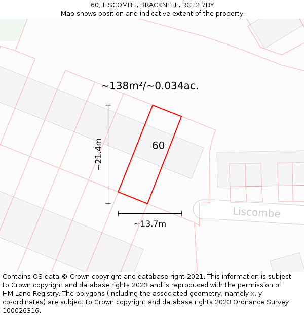 60, LISCOMBE, BRACKNELL, RG12 7BY: Plot and title map