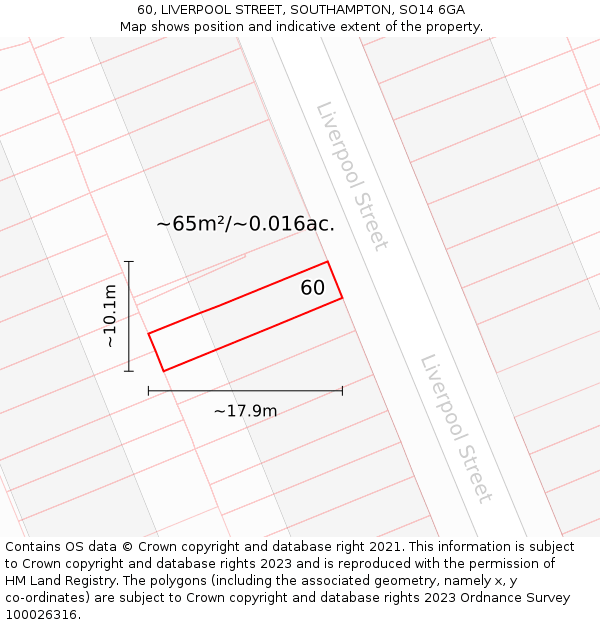 60, LIVERPOOL STREET, SOUTHAMPTON, SO14 6GA: Plot and title map