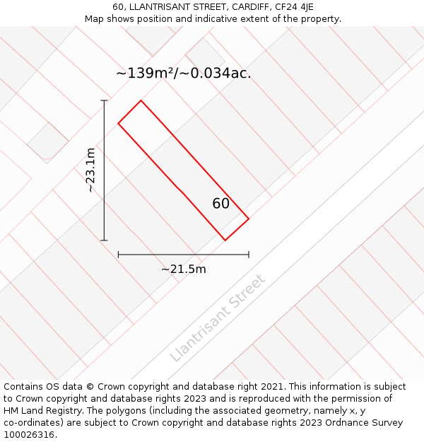 60, LLANTRISANT STREET, CARDIFF, CF24 4JE: Plot and title map