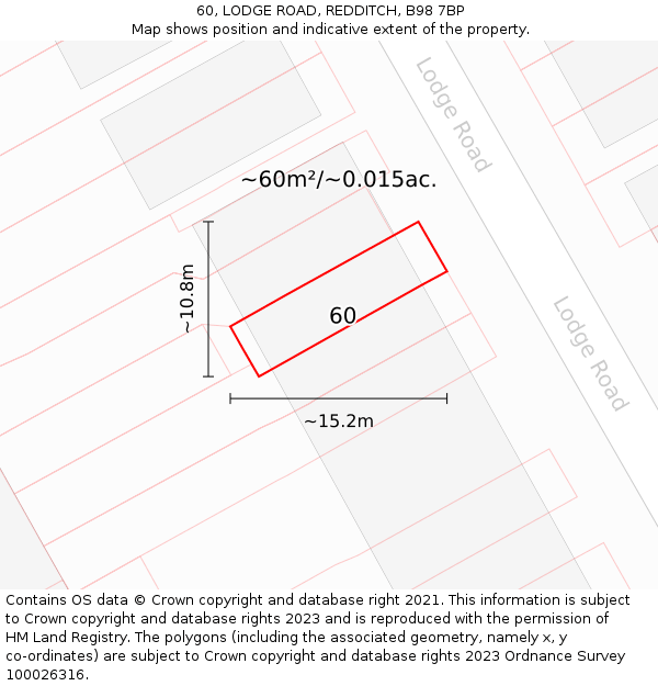 60, LODGE ROAD, REDDITCH, B98 7BP: Plot and title map