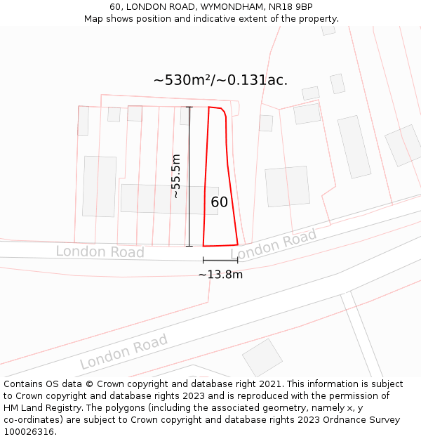 60, LONDON ROAD, WYMONDHAM, NR18 9BP: Plot and title map