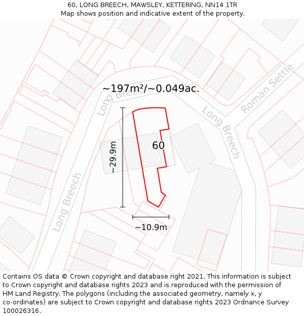60, LONG BREECH, MAWSLEY, KETTERING, NN14 1TR: Plot and title map