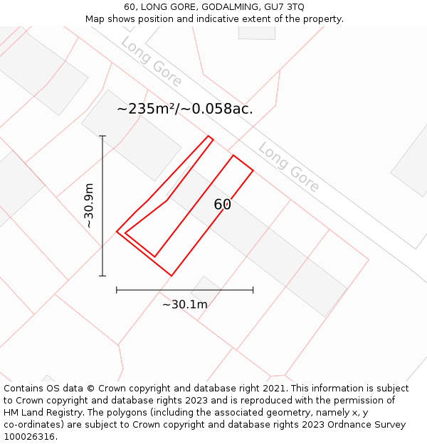 60, LONG GORE, GODALMING, GU7 3TQ: Plot and title map