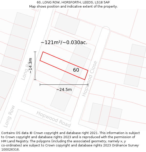 60, LONG ROW, HORSFORTH, LEEDS, LS18 5AP: Plot and title map