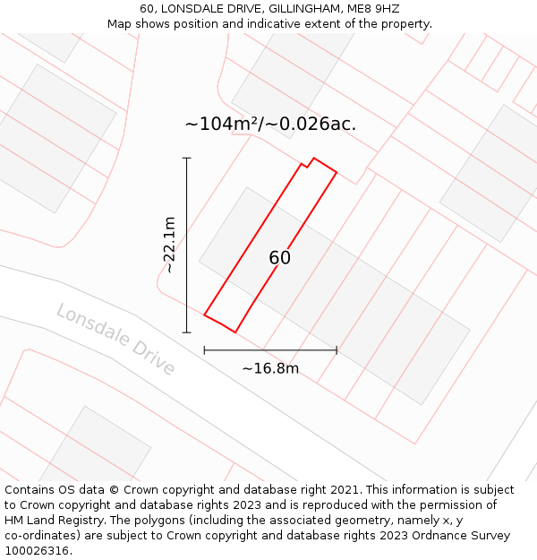 60, LONSDALE DRIVE, GILLINGHAM, ME8 9HZ: Plot and title map