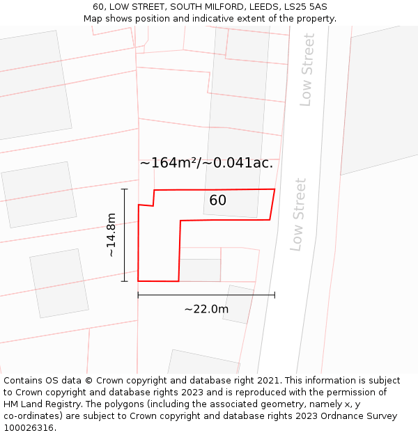 60, LOW STREET, SOUTH MILFORD, LEEDS, LS25 5AS: Plot and title map