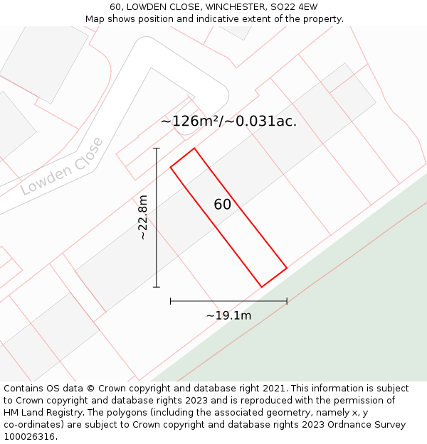 60, LOWDEN CLOSE, WINCHESTER, SO22 4EW: Plot and title map