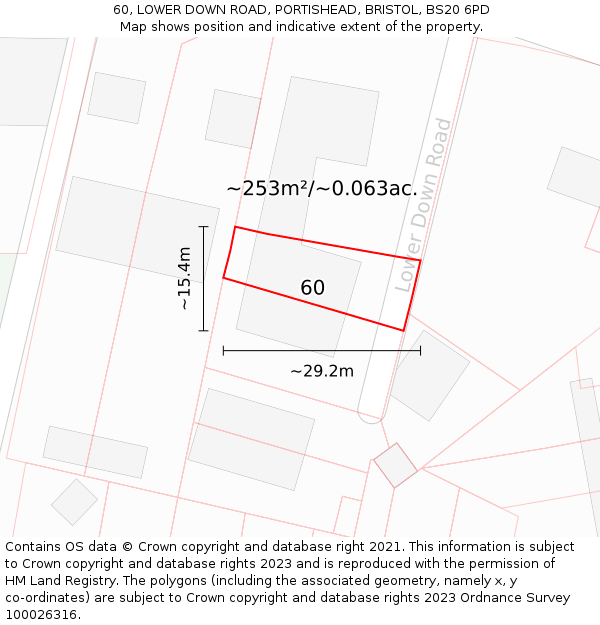 60, LOWER DOWN ROAD, PORTISHEAD, BRISTOL, BS20 6PD: Plot and title map