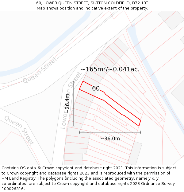 60, LOWER QUEEN STREET, SUTTON COLDFIELD, B72 1RT: Plot and title map