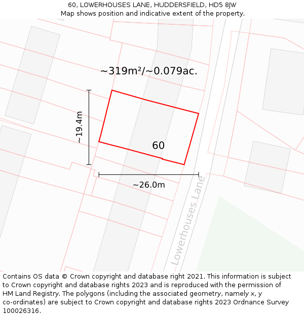 60, LOWERHOUSES LANE, HUDDERSFIELD, HD5 8JW: Plot and title map