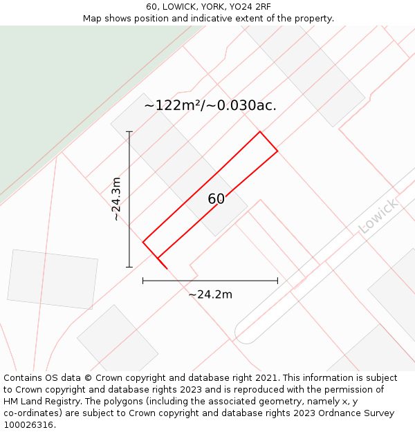 60, LOWICK, YORK, YO24 2RF: Plot and title map
