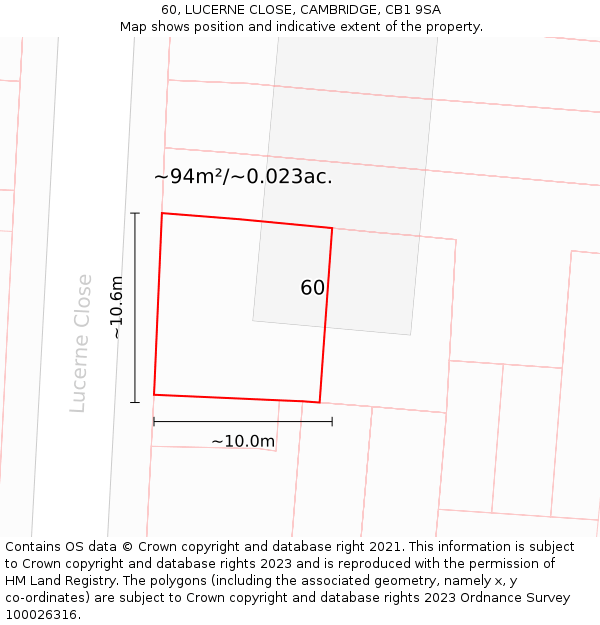 60, LUCERNE CLOSE, CAMBRIDGE, CB1 9SA: Plot and title map