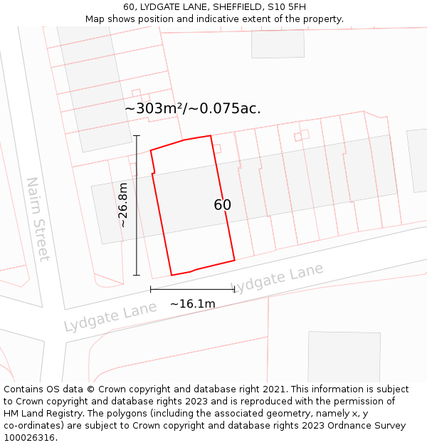 60, LYDGATE LANE, SHEFFIELD, S10 5FH: Plot and title map