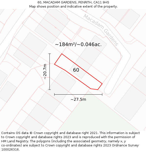 60, MACADAM GARDENS, PENRITH, CA11 9HS: Plot and title map