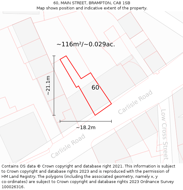 60, MAIN STREET, BRAMPTON, CA8 1SB: Plot and title map
