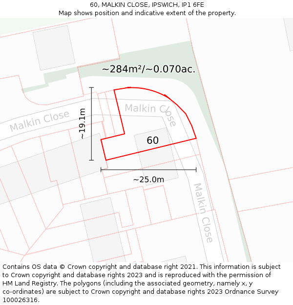 60, MALKIN CLOSE, IPSWICH, IP1 6FE: Plot and title map