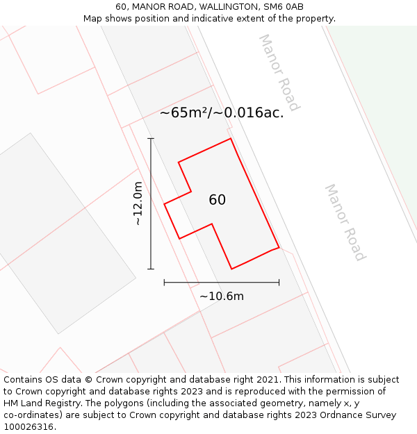 60, MANOR ROAD, WALLINGTON, SM6 0AB: Plot and title map