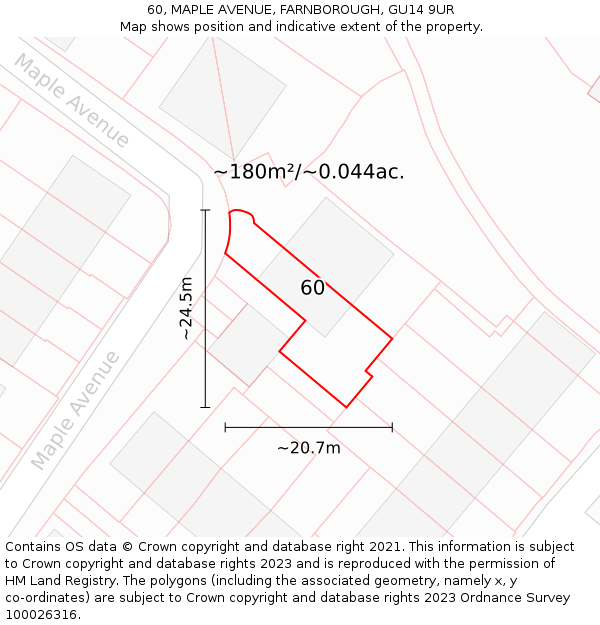 60, MAPLE AVENUE, FARNBOROUGH, GU14 9UR: Plot and title map