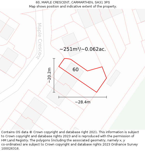 60, MAPLE CRESCENT, CARMARTHEN, SA31 3PS: Plot and title map