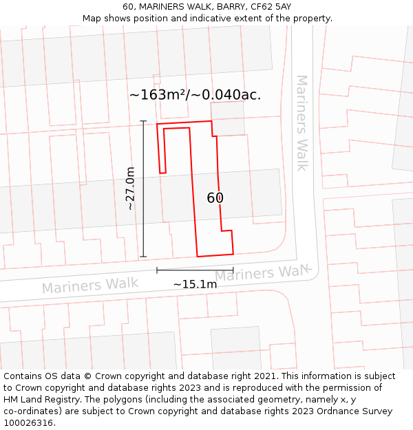60, MARINERS WALK, BARRY, CF62 5AY: Plot and title map