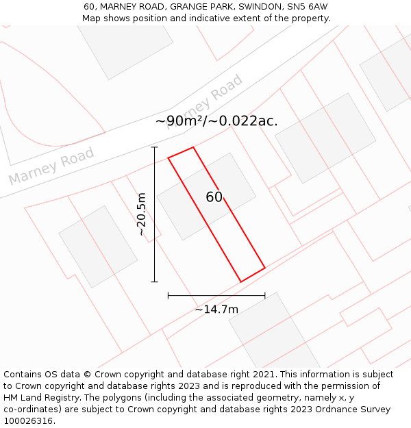 60, MARNEY ROAD, GRANGE PARK, SWINDON, SN5 6AW: Plot and title map