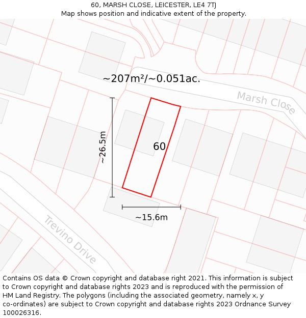60, MARSH CLOSE, LEICESTER, LE4 7TJ: Plot and title map