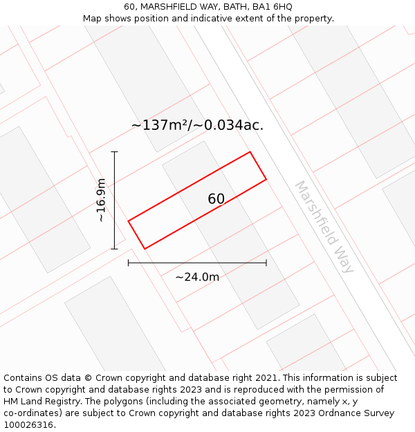 60, MARSHFIELD WAY, BATH, BA1 6HQ: Plot and title map