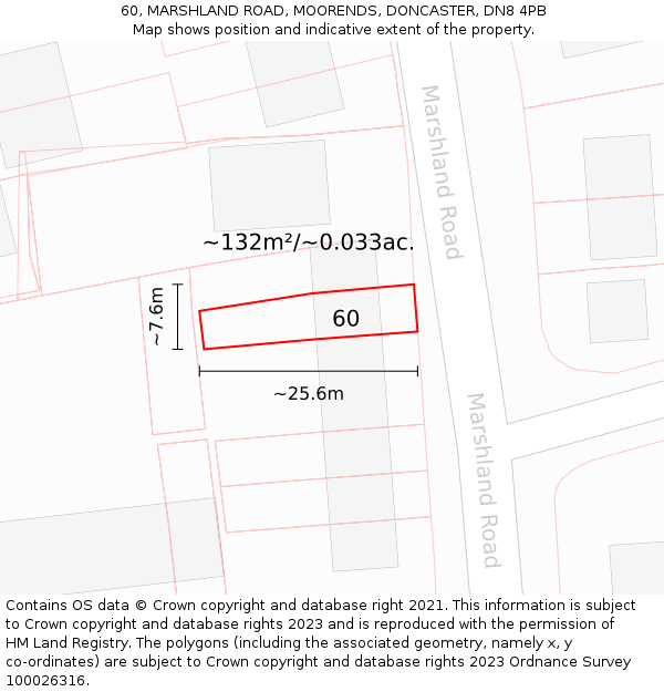 60, MARSHLAND ROAD, MOORENDS, DONCASTER, DN8 4PB: Plot and title map
