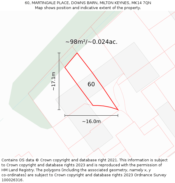 60, MARTINGALE PLACE, DOWNS BARN, MILTON KEYNES, MK14 7QN: Plot and title map