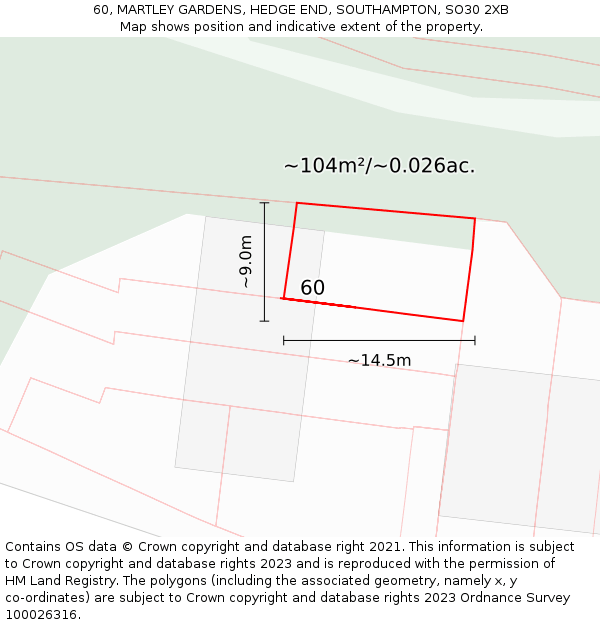 60, MARTLEY GARDENS, HEDGE END, SOUTHAMPTON, SO30 2XB: Plot and title map