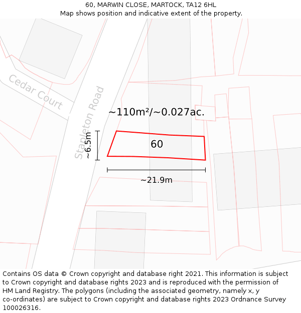 60, MARWIN CLOSE, MARTOCK, TA12 6HL: Plot and title map