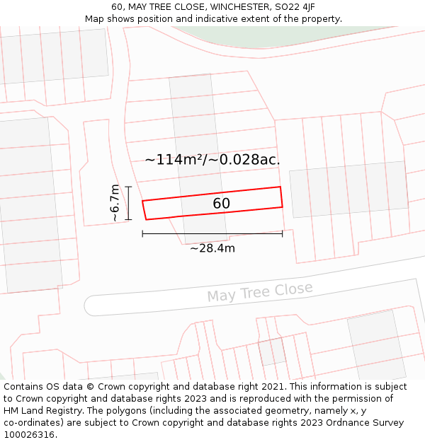60, MAY TREE CLOSE, WINCHESTER, SO22 4JF: Plot and title map