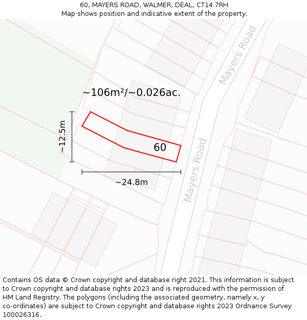 60, MAYERS ROAD, WALMER, DEAL, CT14 7RH: Plot and title map