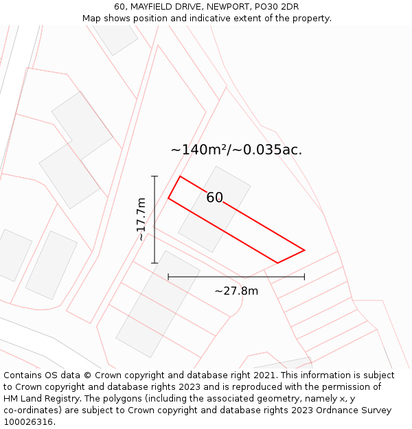 60, MAYFIELD DRIVE, NEWPORT, PO30 2DR: Plot and title map