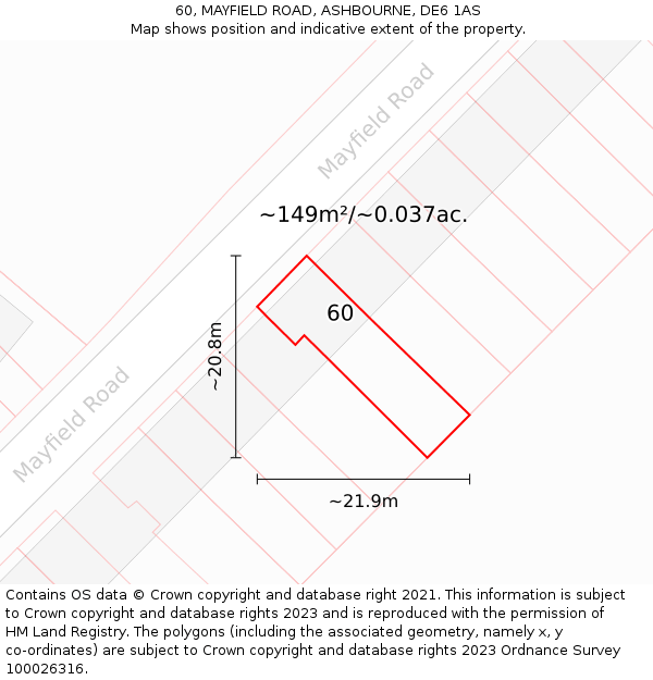60, MAYFIELD ROAD, ASHBOURNE, DE6 1AS: Plot and title map