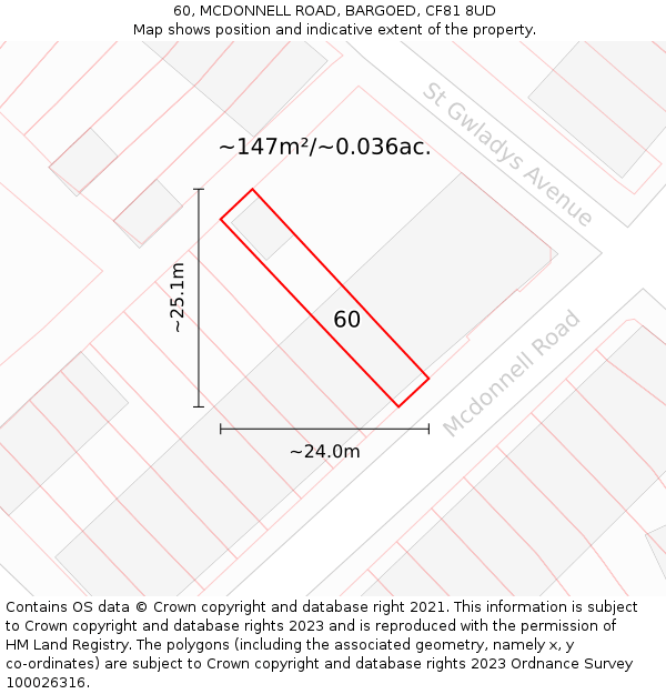 60, MCDONNELL ROAD, BARGOED, CF81 8UD: Plot and title map
