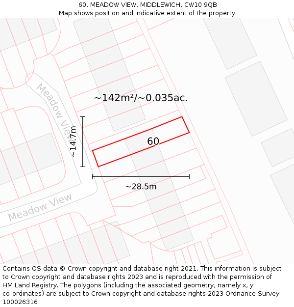 60, MEADOW VIEW, MIDDLEWICH, CW10 9QB: Plot and title map