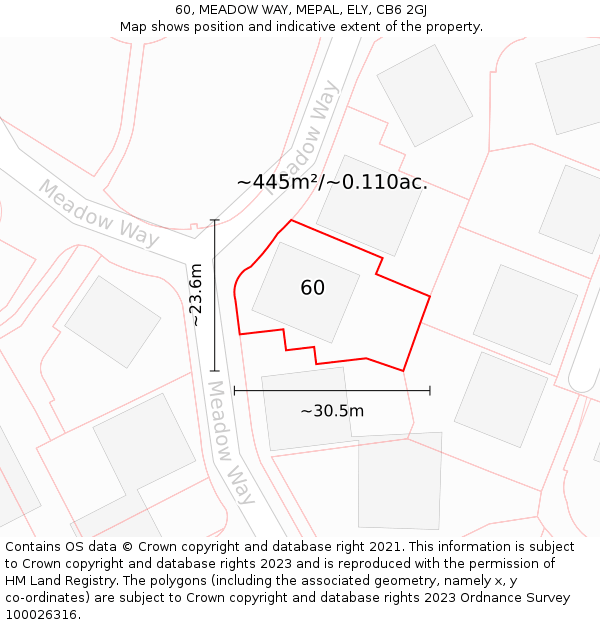 60, MEADOW WAY, MEPAL, ELY, CB6 2GJ: Plot and title map