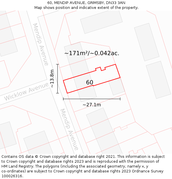 60, MENDIP AVENUE, GRIMSBY, DN33 3AN: Plot and title map